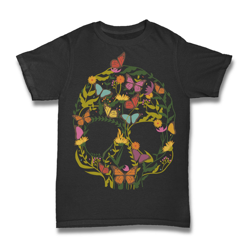 Skull Flower Tshirt Design t shirt designs for sale
