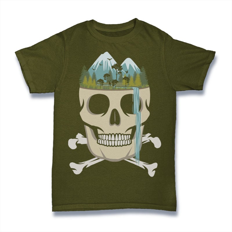 Skull Waterfall Tshirt Design vector shirt designs