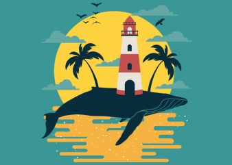 Whale Lighthouse Tshirt Design