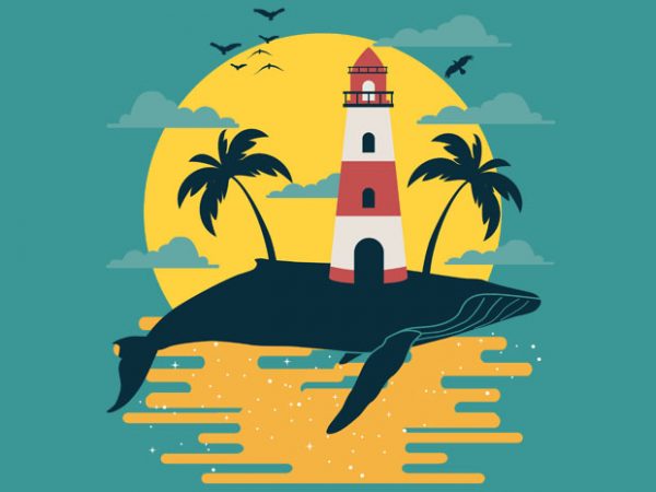 Whale lighthouse tshirt design