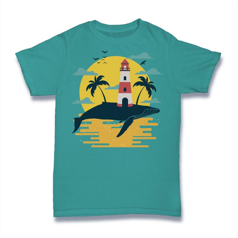 Whale Lighthouse Tshirt Design tshirt designs for merch by amazon