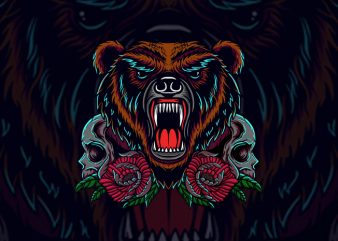 bear and skull vector t shirt design artwork