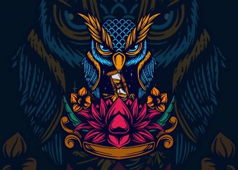 owl and lotus vector t shirt design artwork