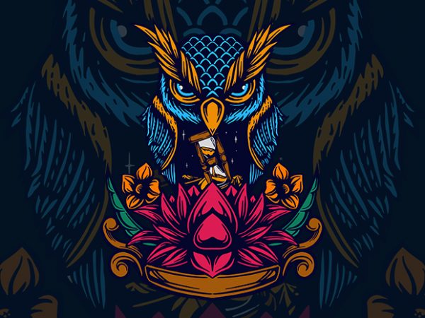 Owl and lotus vector t shirt design artwork