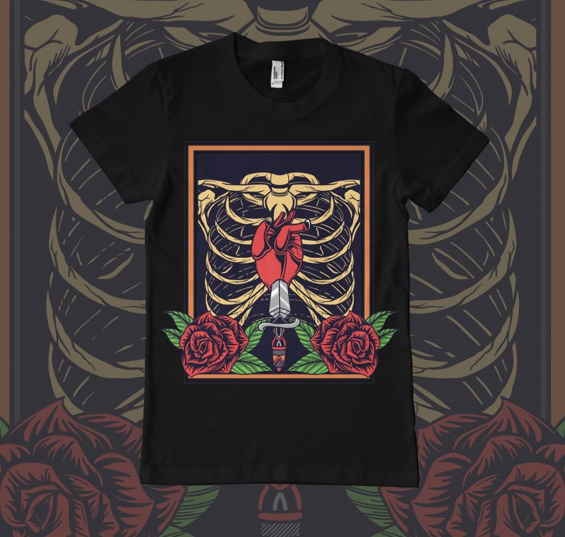 flower and bone t shirt designs for print on demand