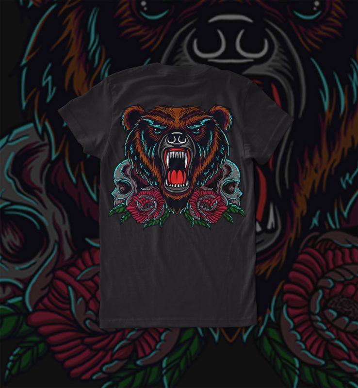 bear and skull tshirt design for sale