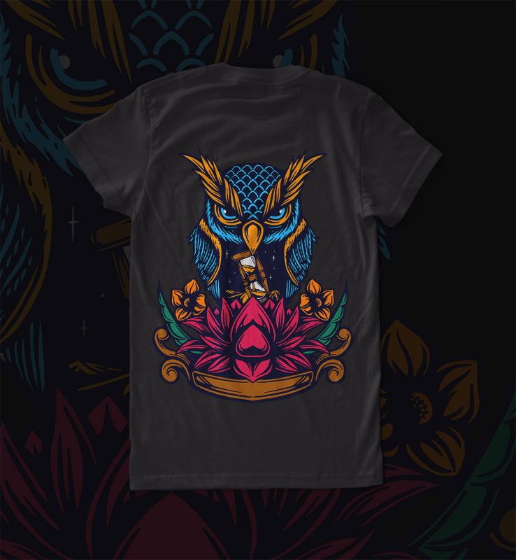 owl and lotus t shirt design graphic