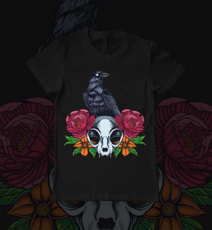 raven and cat t shirt design graphic
