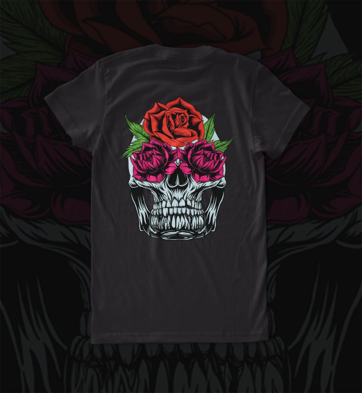 flowerskull t shirt designs for printify