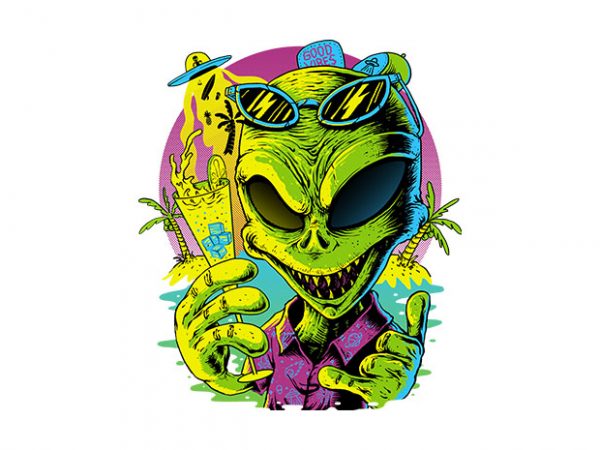 Alien summer vibes shirt design png