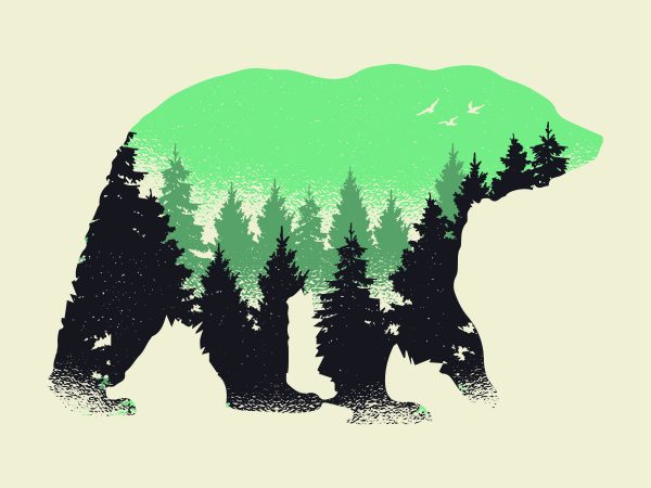 Bear forest commercial use t-shirt design