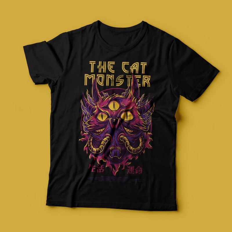 The Cat Monster T-Shirt Design vector shirt designs