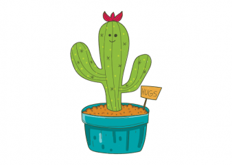 Cute doodle cactus with funny hugs shield t shirt graphic design