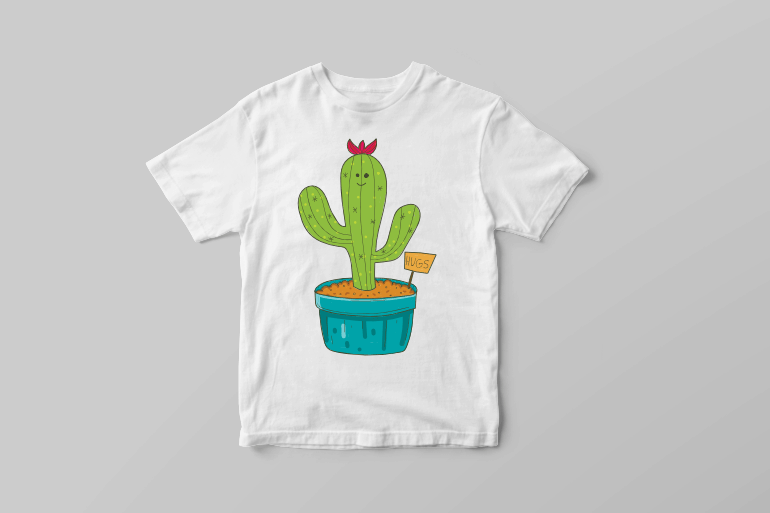 Cute doodle cactus with funny hugs shield t shirt graphic design tshirt design for merch by amazon