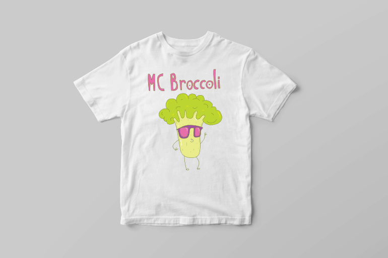 Mc broccoli funny rapping broccoli with sunglasses graphic t shirt design tshirt design for merch by amazon