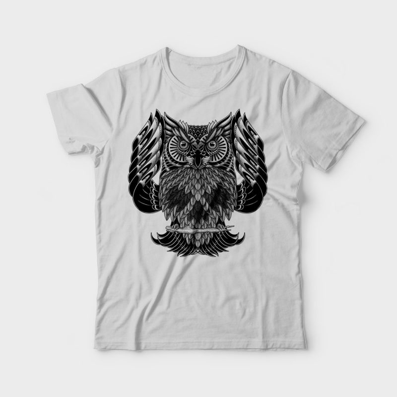 Owl Skull Ornate tshirt design for sale