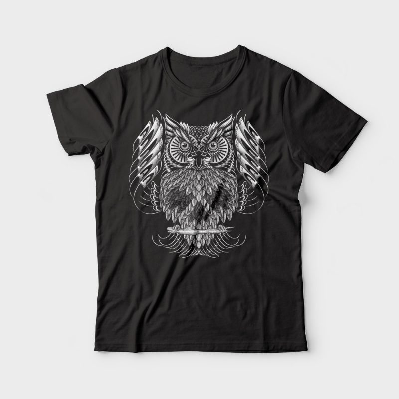 Owl Skull Ornate tshirt design for sale