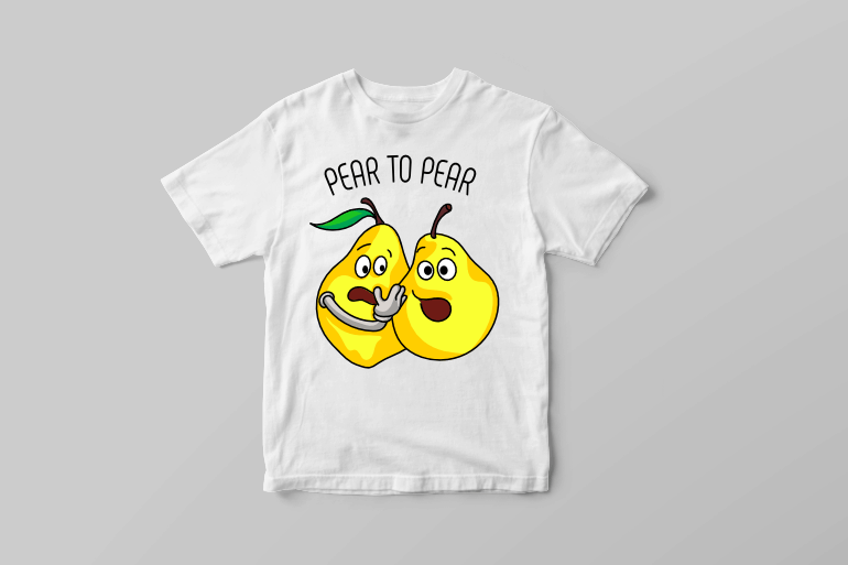 Pear to pear funny business and technical pun graphic t shirt design t shirt designs for sale