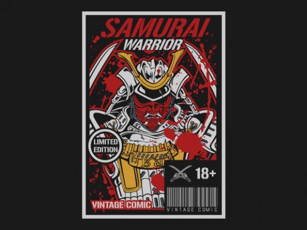 Samurai vintage comic commercial use t-shirt design