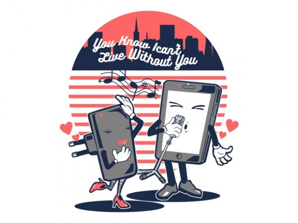 Smartphone in love vector t shirt design for download