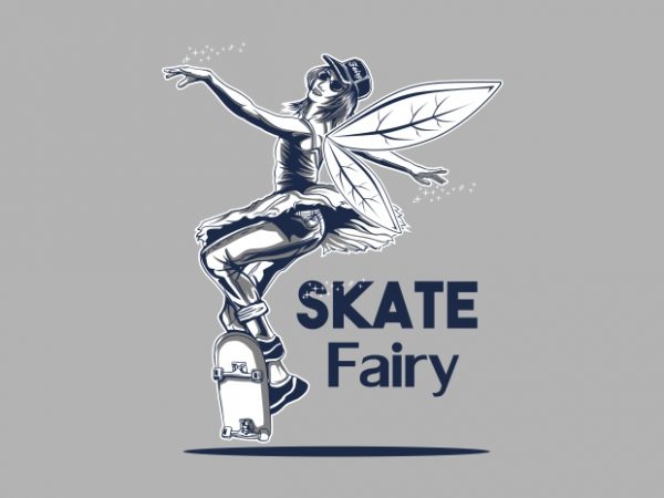 Skate fairy print ready vector t shirt design