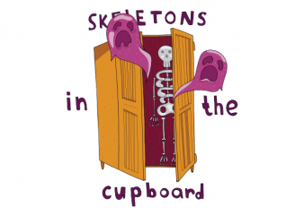 Skeletons in the cupboard scary halloween t shirt design with ghosts