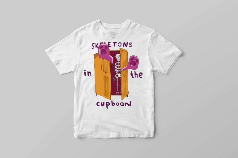 Skeletons in the cupboard scary halloween t shirt design with ghosts tshirt design for merch by amazon