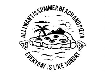 Summer Beach and Pizza t shirt design for sale