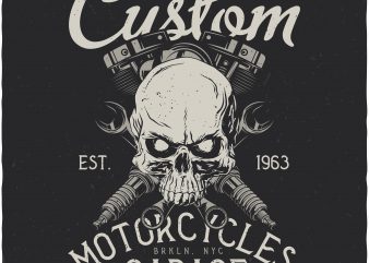 Custom motorcycles garage. Vector T-Shirt Design