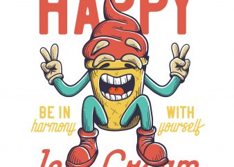 Happy Ice Cream. Vector T-Shirt Design