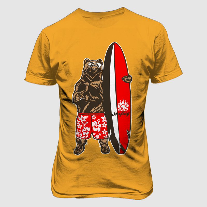 bear surfer t shirt design graphic
