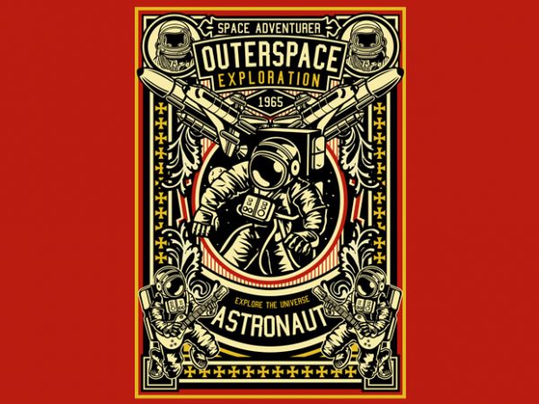 Astronaut outerspace exploration t shirt design for sale