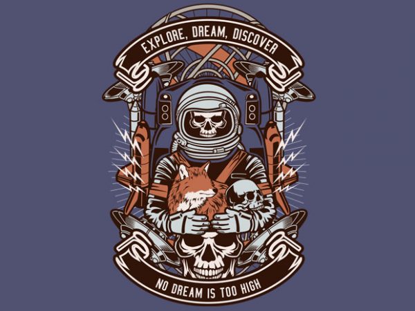 Astronaut skull print ready vector t shirt design