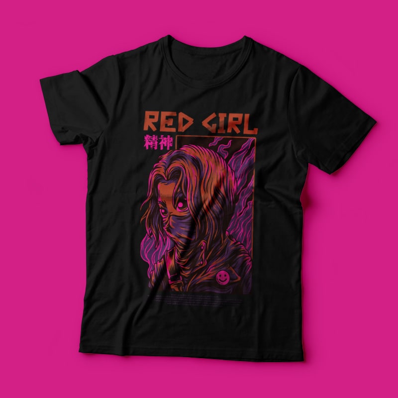 Red Girl T-Shirt Design tshirt designs for merch by amazon