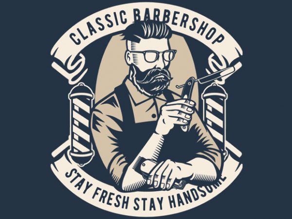 Classic barber shop vector t shirt design for download