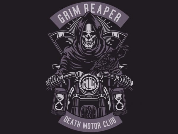 Grim reaper motorcycle vector t shirt design for download