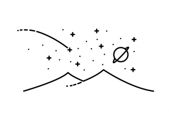 Minimalistic stars and mountains landscape tattoo t shirt printing design