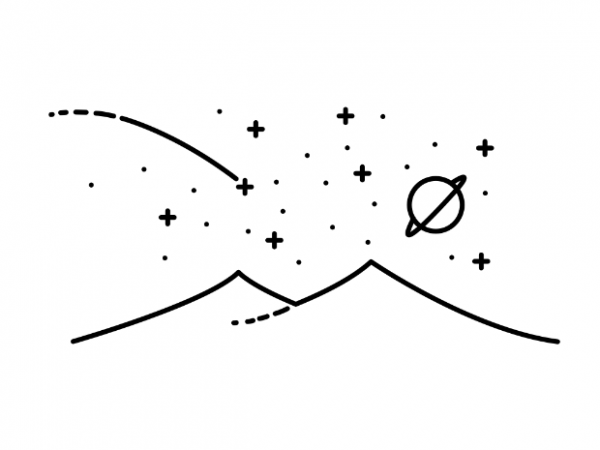 Minimalistic stars and mountains landscape tattoo t shirt printing design