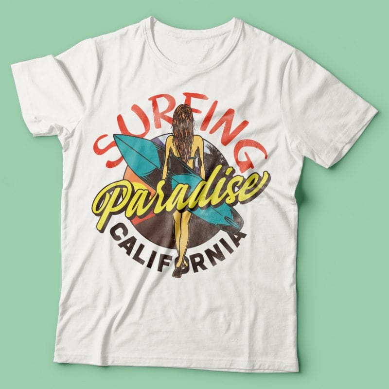 Surfing paradise. Vector T-Shirt Design t shirt designs for printify
