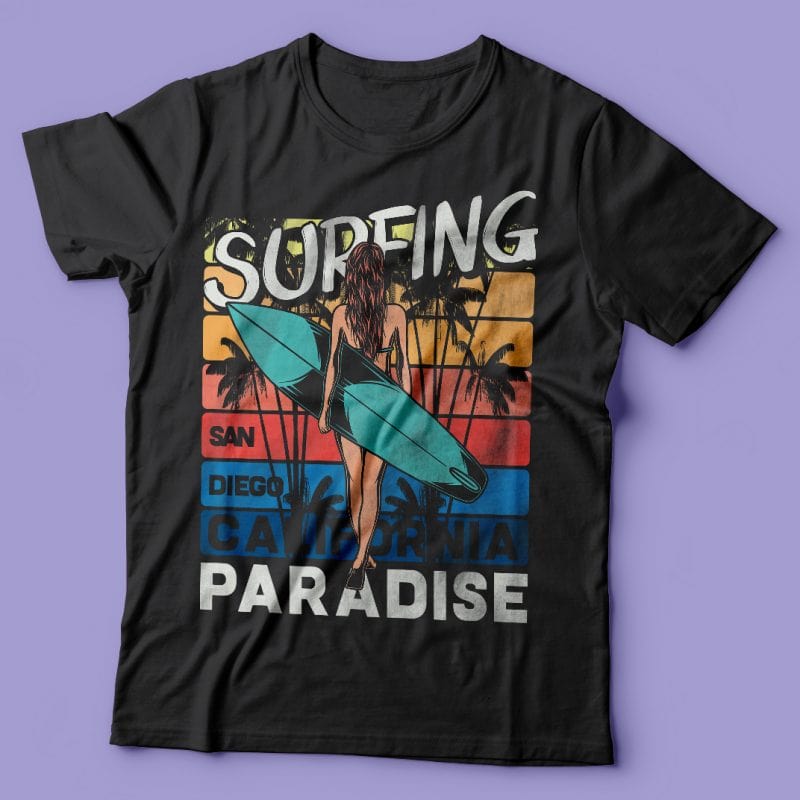 Surfing paradise. Vector T-Shirt Design t shirt designs for printify