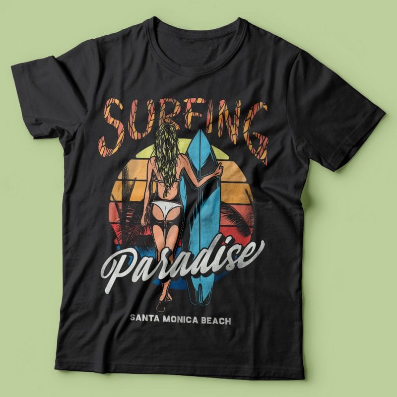 Surfing paradise. Vector T-Shirt Design t shirt designs for printify