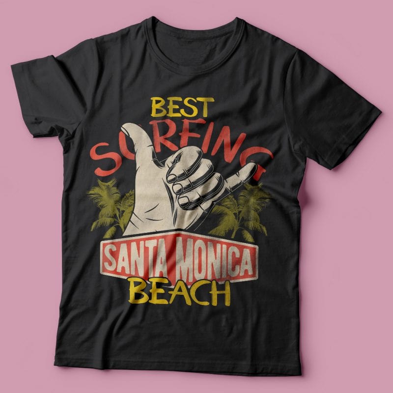 Santa Monica Beach. Vector T-Shirt Design t shirt designs for print on demand