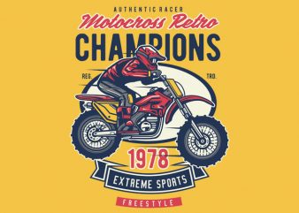 Motocross Retro Champion vector t-shirt design template