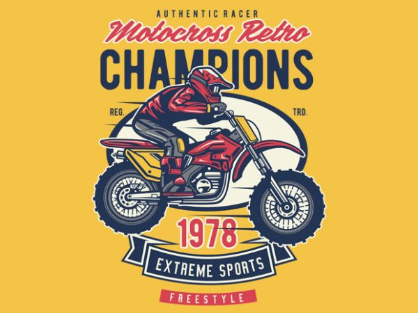Motocross retro champion vector t-shirt design template