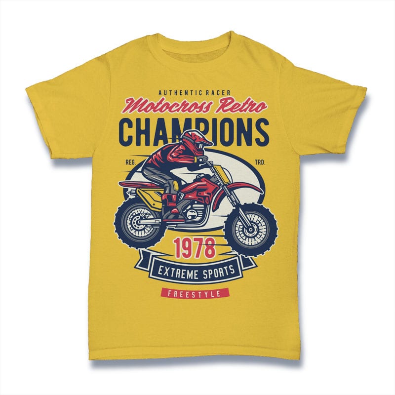 Motocross Retro Champion t shirt designs for printful