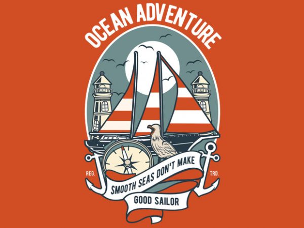 Ocean adventure vector t-shirt design for commercial use