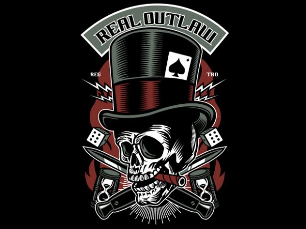 Real outlaw skull buy t shirt design artwork