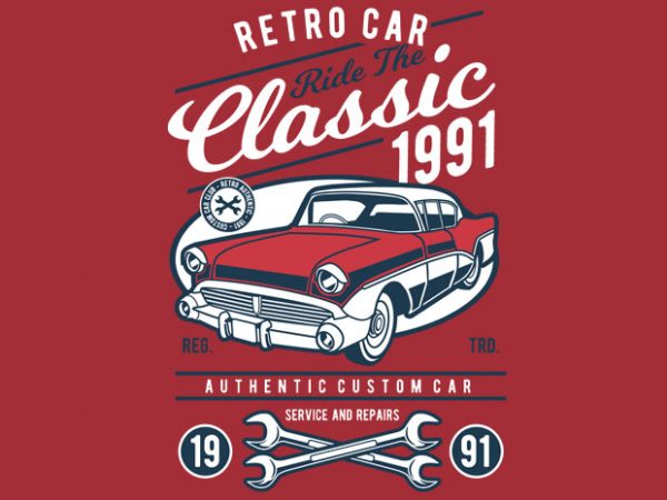 Retro classic car vector t-shirt design