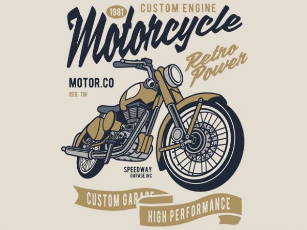 Retro power motorcycle graphic t-shirt design