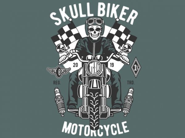 Skull biker vector t shirt design for download